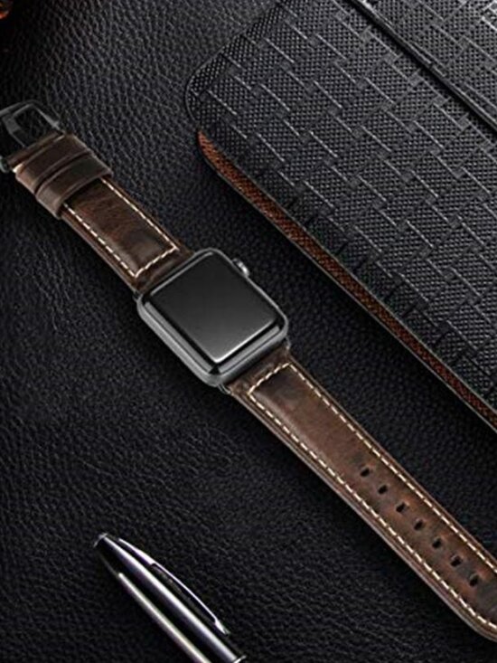 NEW Brown/Black Italian Leather Apple Watch Band